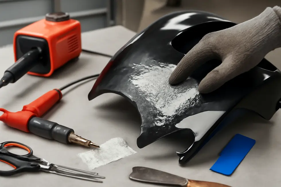 A mechanic carefully removes motorcycle fairings to prepare for effective repair work.