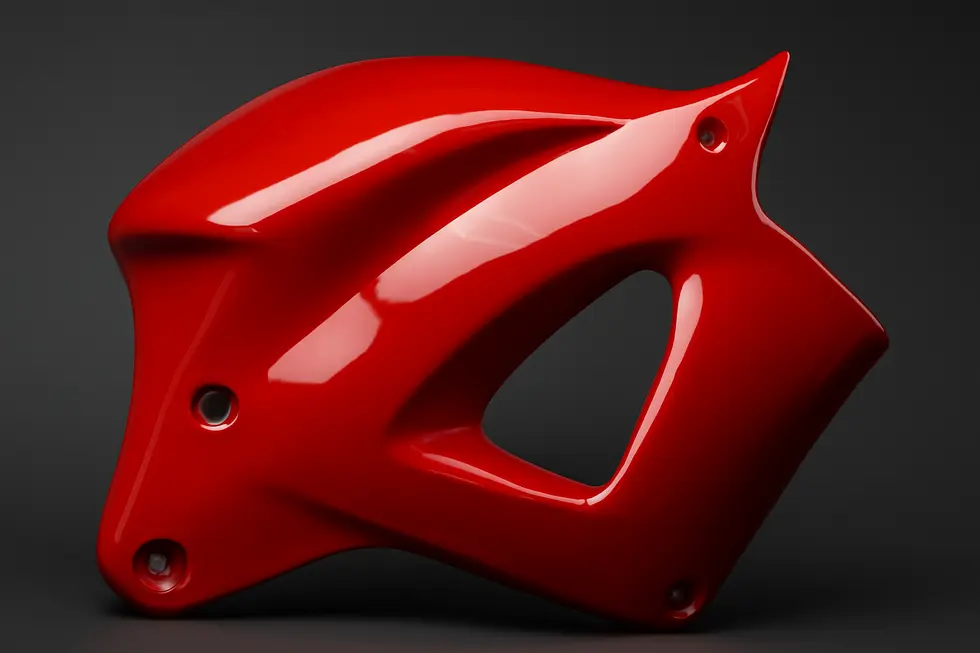 Injection-molded ABS plastic Ducati fairing with UV-protected multi-layer paint finish.