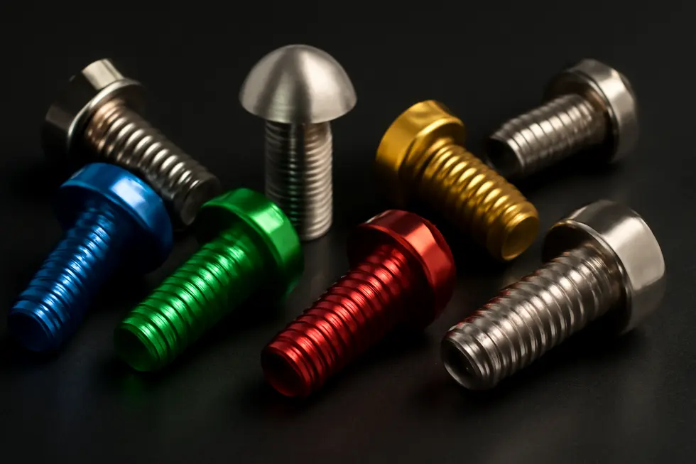 High-grade aluminum and stainless steel motorcycle fairing bolts with anodized finishes designed for corrosion resistance and durability.