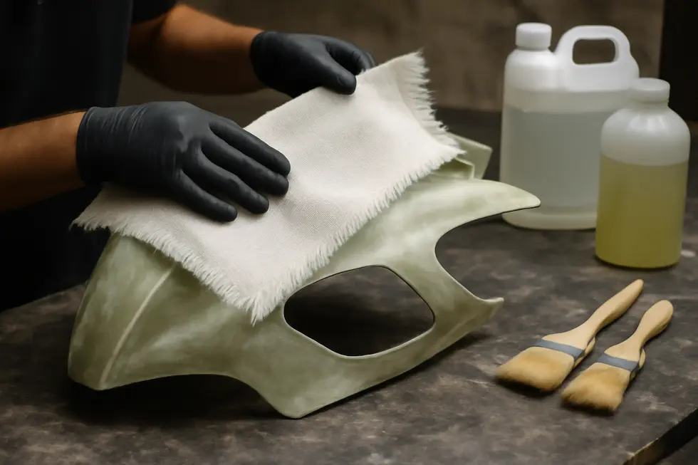 Creating detailed templates and molds using foam and cardboard to shape custom motorcycle fairings.