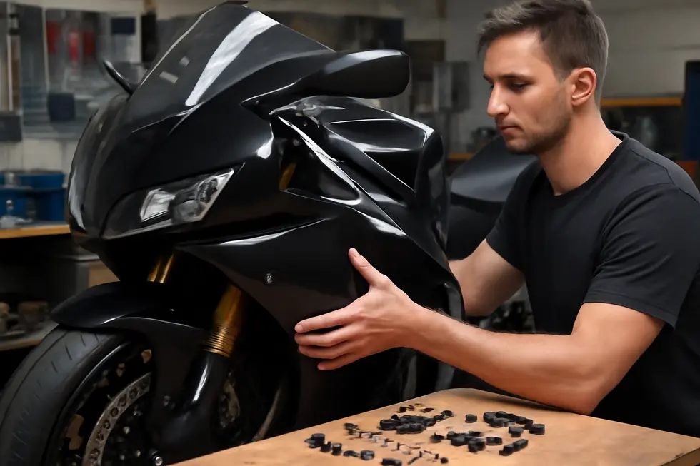 ABS plastic fairing kit fitted precisely on a motorcycle frame, showcasing ease of installation and quality materials.