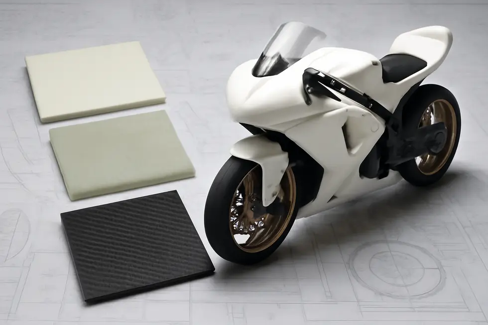 Close-up of a motorcycle emphasizing the fairing panels and their coverage to illustrate core functions.