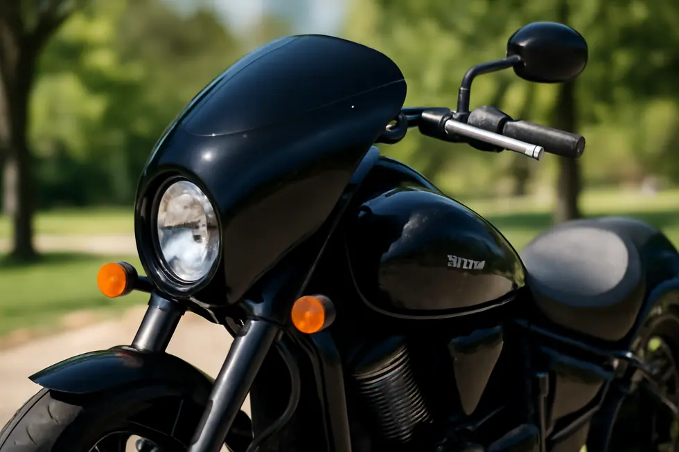 A Kawasaki cruiser equipped with Memphis Shades Bullet Fairing showcasing model-specific design and bold styling.