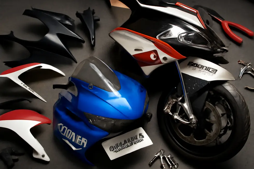 Comparing motorcycle fairings made from carbon fiber, fiberglass, and OEM-style plastics, illustrating their distinct price ranges.