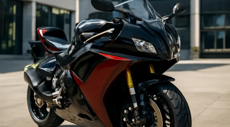 A motorcycle with flawlessly finished fairings that feature a high-gloss, durable clear coat protecting paintwork.