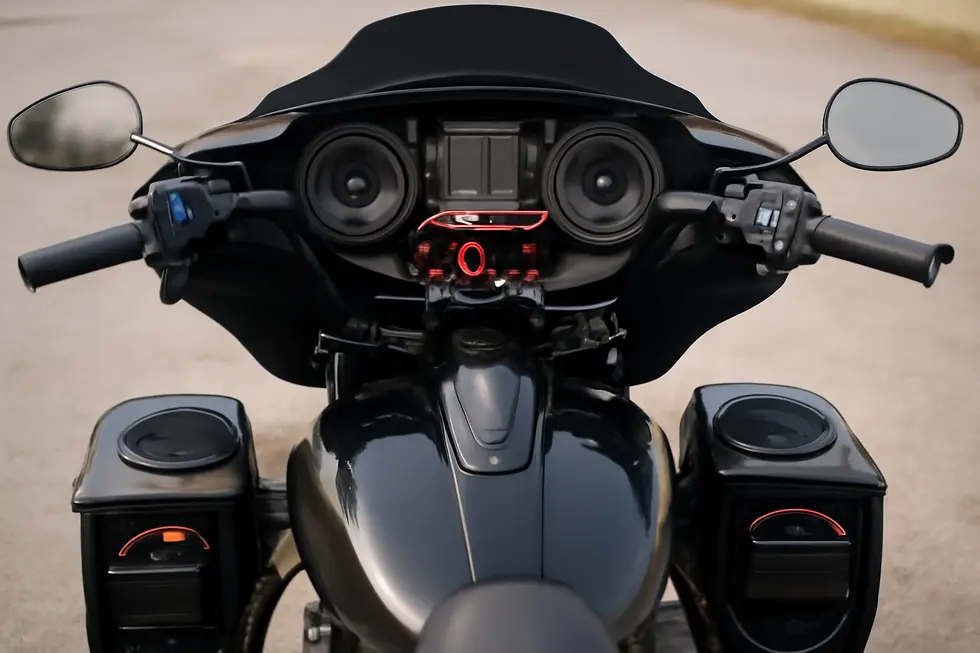Diverse motorcycle fairing speakers including 5.25-inch and 6.5-inch sizes emphasizing design differences and mounting compatibility.