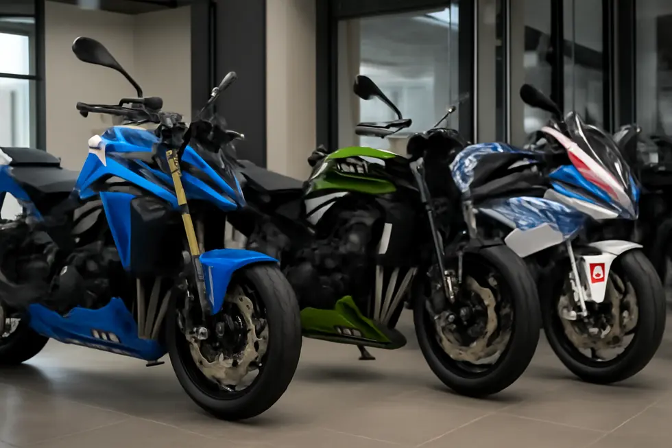 A sport motorcycle featuring a contoured belly fairing designed to optimize airflow and enhance stability at high speeds.