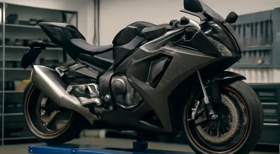 Sport motorcycle highlighting integrated and standalone heat shields protecting ABS fairings in a professional workshop setting.