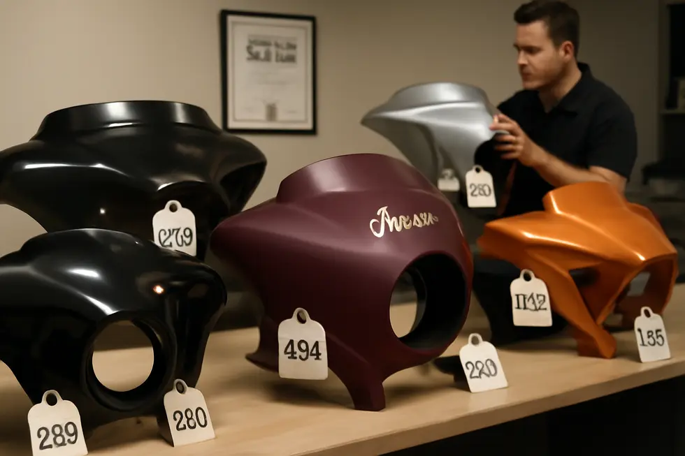 Business owner navigating discount promotions on motorcycle fairings via an online retailer dashboard.