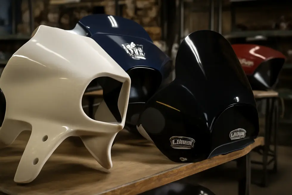 A workshop displays durable ABS plastic fairings from leading budget-friendly motorcycle fairing brands.