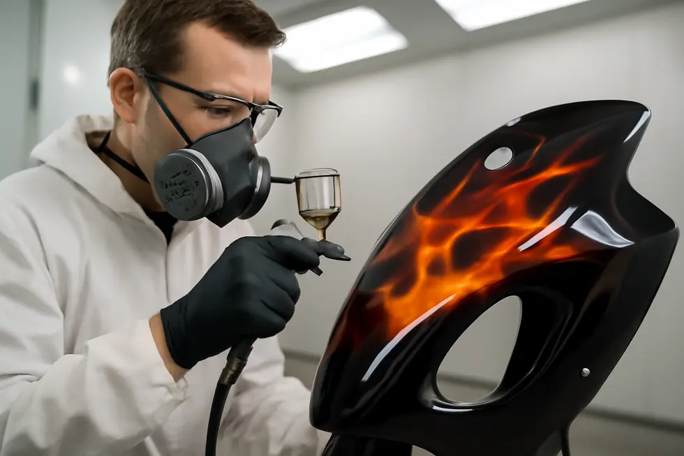 A motorcycle fairing showcasing vibrant, UV-resistant paint that maintains durability under intense sunlight.