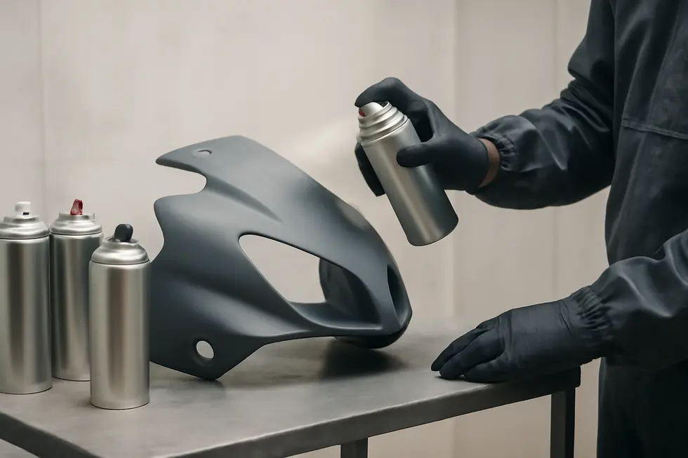 Thorough cleaning and sanding of motorcycle fairings to optimize paint adhesion and durability.