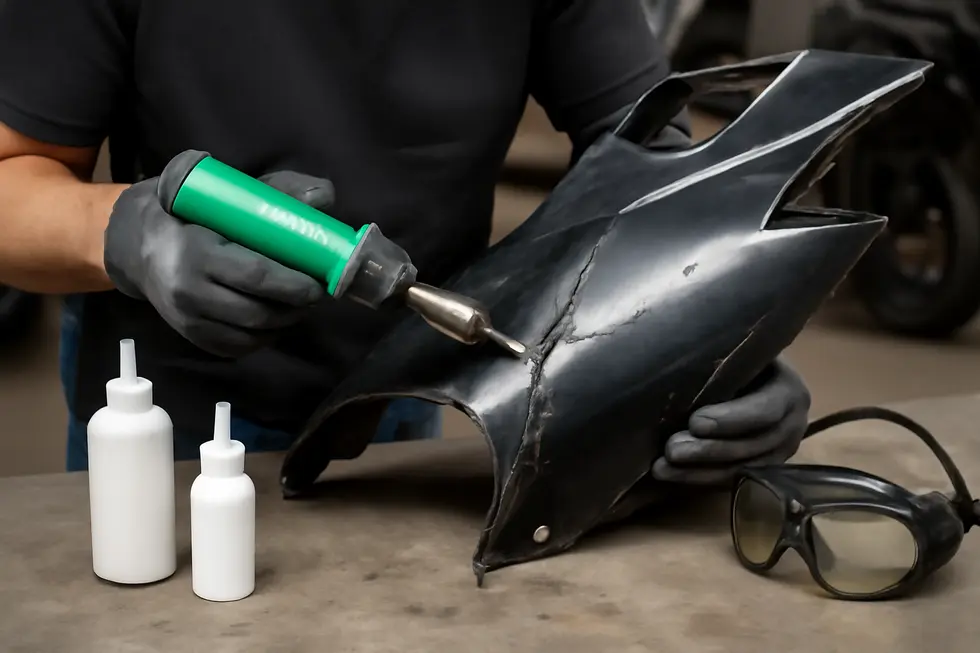 Side-by-side comparison highlighting the differences between fiberglass and plastic motorcycle fairings, essential for choosing the correct repair method.