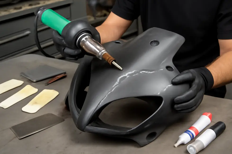 Technician carefully removing motorcycle fairings with the appropriate tools and documenting components for accurate reassembly.