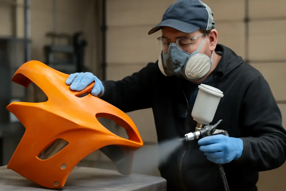 Glossy motorcycle fairing demonstrating superior weather resistance and durable paint finish.
