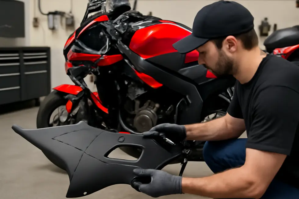 A comprehensive display of essential cutting tools and materials tailored for different types of motorcycle fairings.