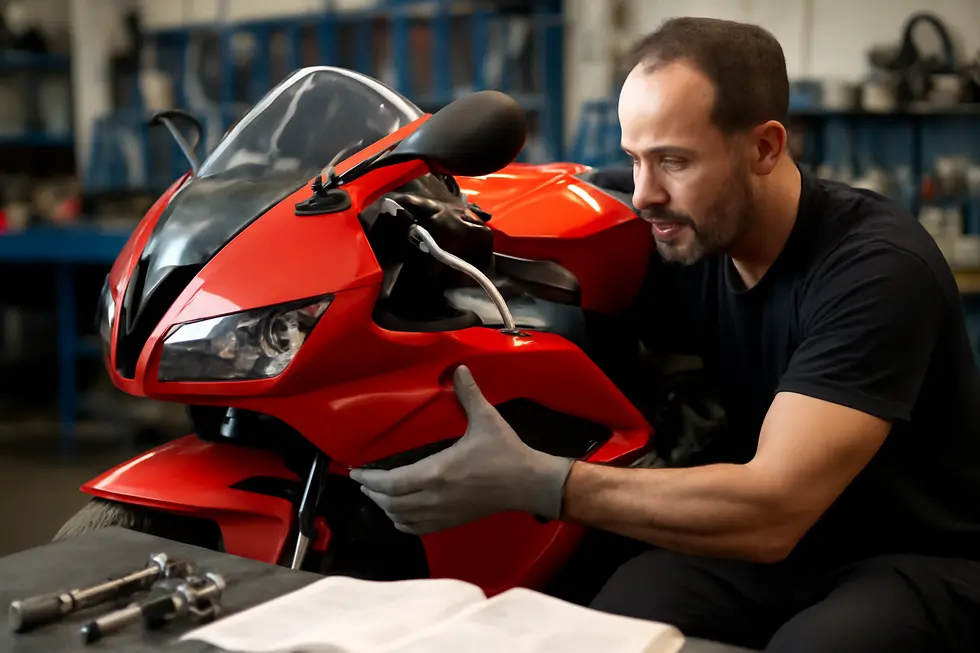 Comparison of ABS plastic, fiberglass, and carbon fiber fairings illustrating material-based cost differences.