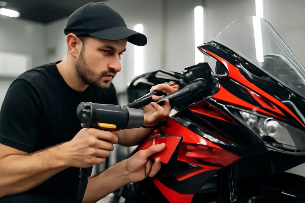 Detailed breakdown of vinyl wrap materials and pricing components for motorcycle fairing wraps.