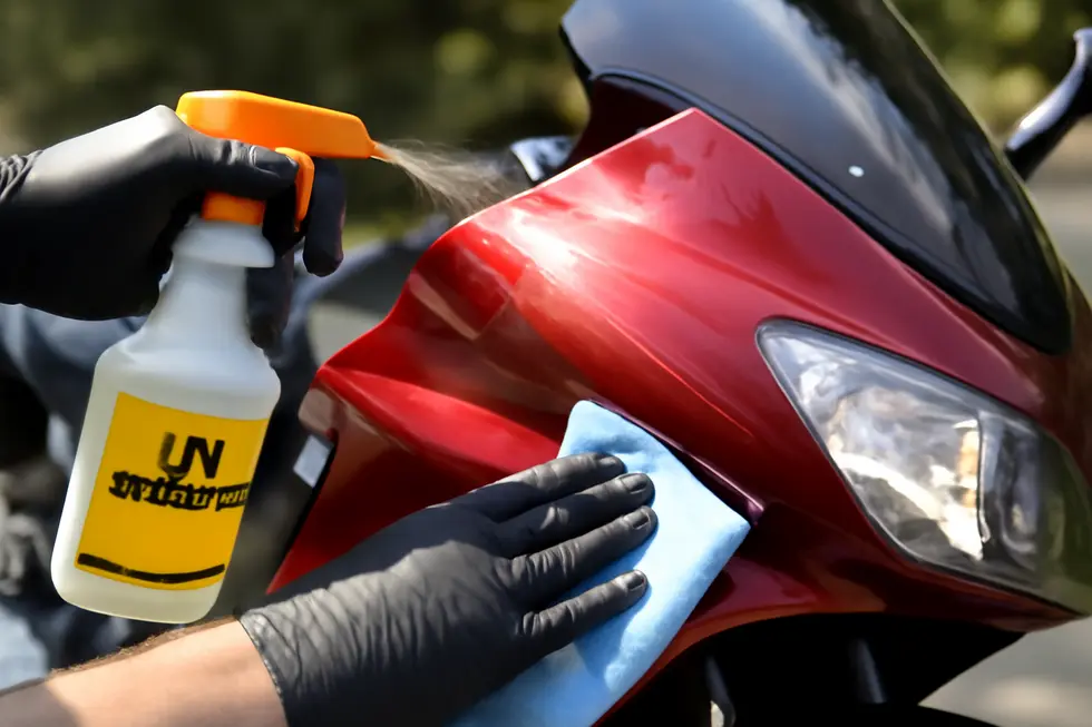 Careful cleaning of motorcycle fairings prepares surfaces for effective buffing and prevents contamination.