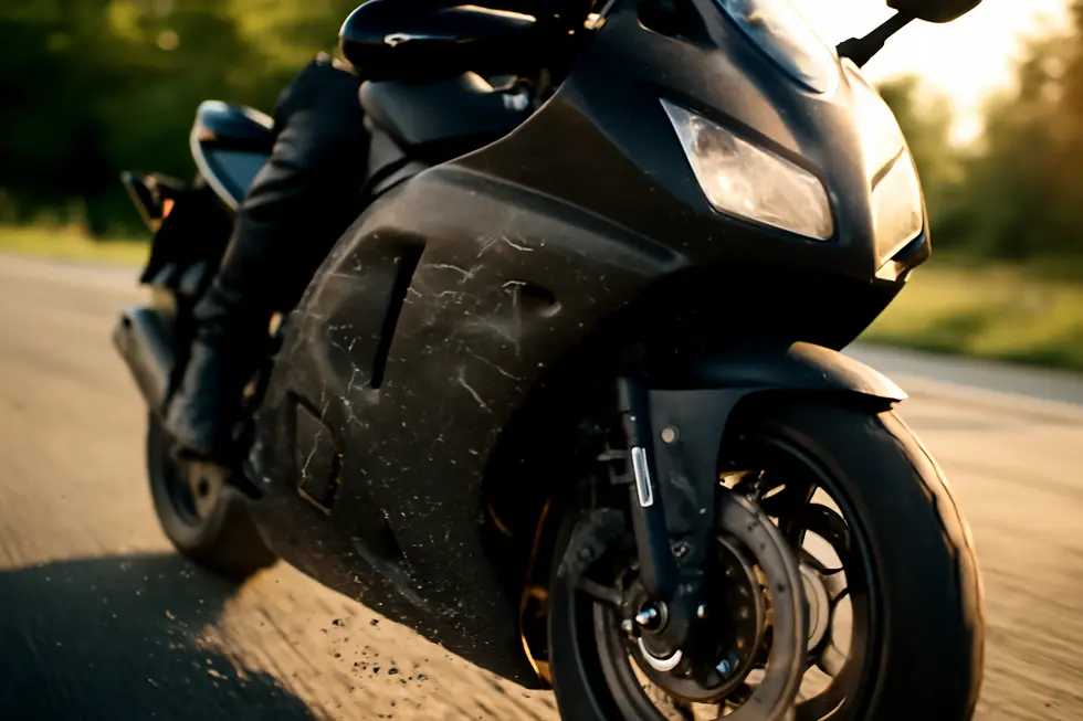 A technician applying multiple thin coats of Plasti Dip to a motorcycle fairing with precision and proper preparation.