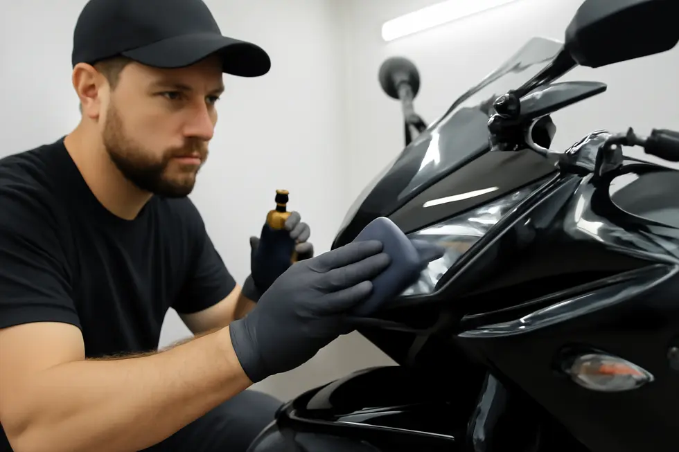 Thorough cleaning and surface preparation of motorcycle fairings is essential for effective polishing.