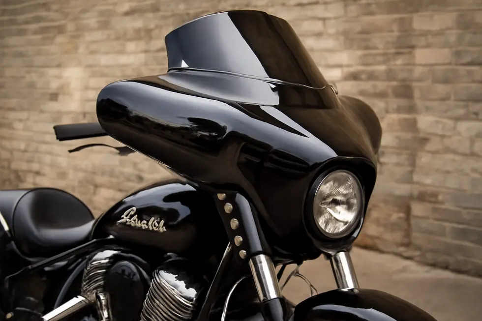 The Memphis Shades Road Warrior fairing enhancing the aerodynamic profile of an Indian motorcycle.