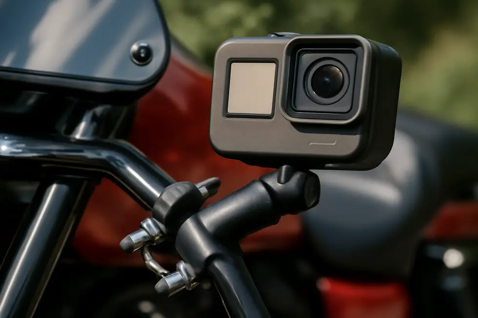 The RAM Mounts U-Bolt GoPro Kit provides robust, adjustable mounting on motorcycle fairing rails for versatile camera positioning.