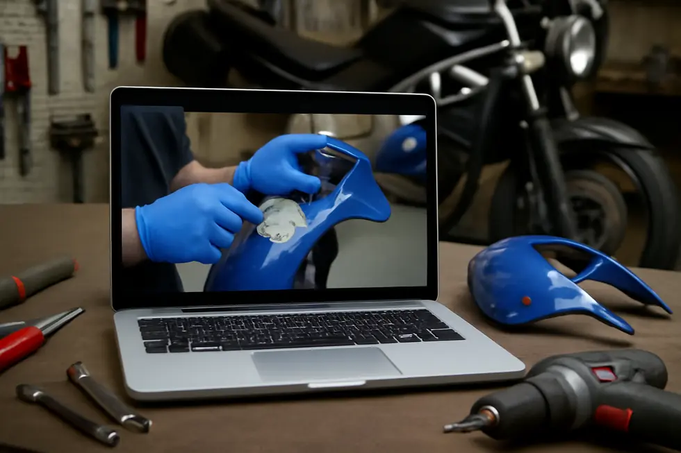 Thorough cleaning and reinforcement prepare motorcycle fairings for lasting repairs.