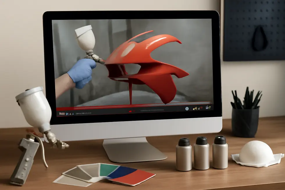 A workshop scene highlighting the preparation stage of motorcycle fairings painting, emphasizing hands-on customization opportunities for businesses.