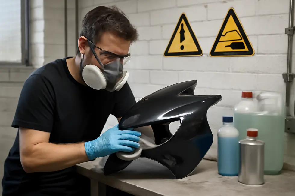 Thoroughly washing motorcycle fairings to remove dirt and contaminants before paint removal.