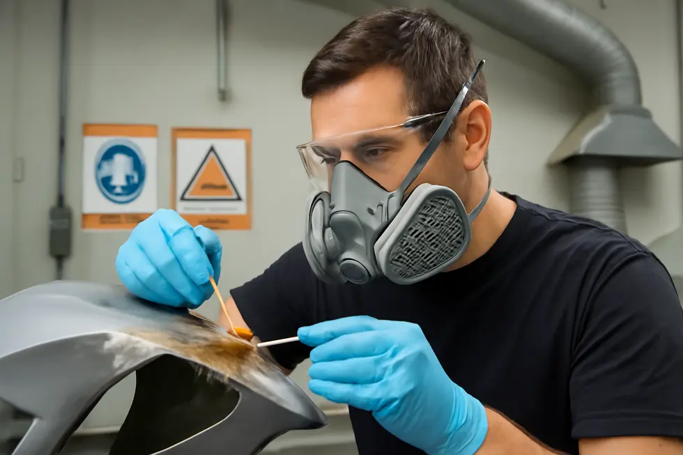 Properly cleaning and sanding the damaged fairing surface to ensure optimal resin adhesion.