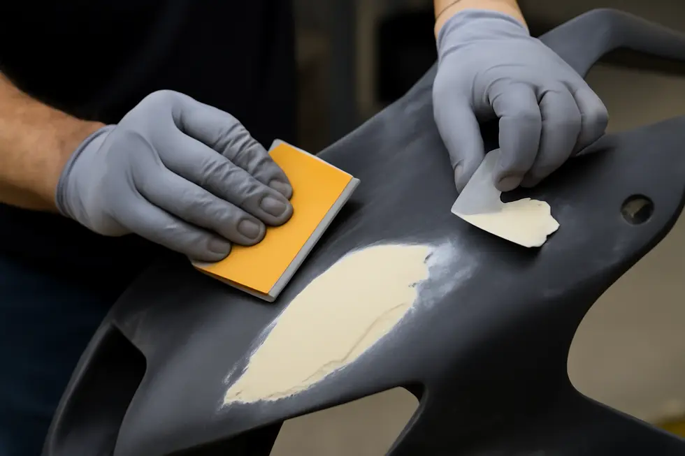 Thorough cleaning and reinforcement prepare motorcycle fairings for lasting repairs.
