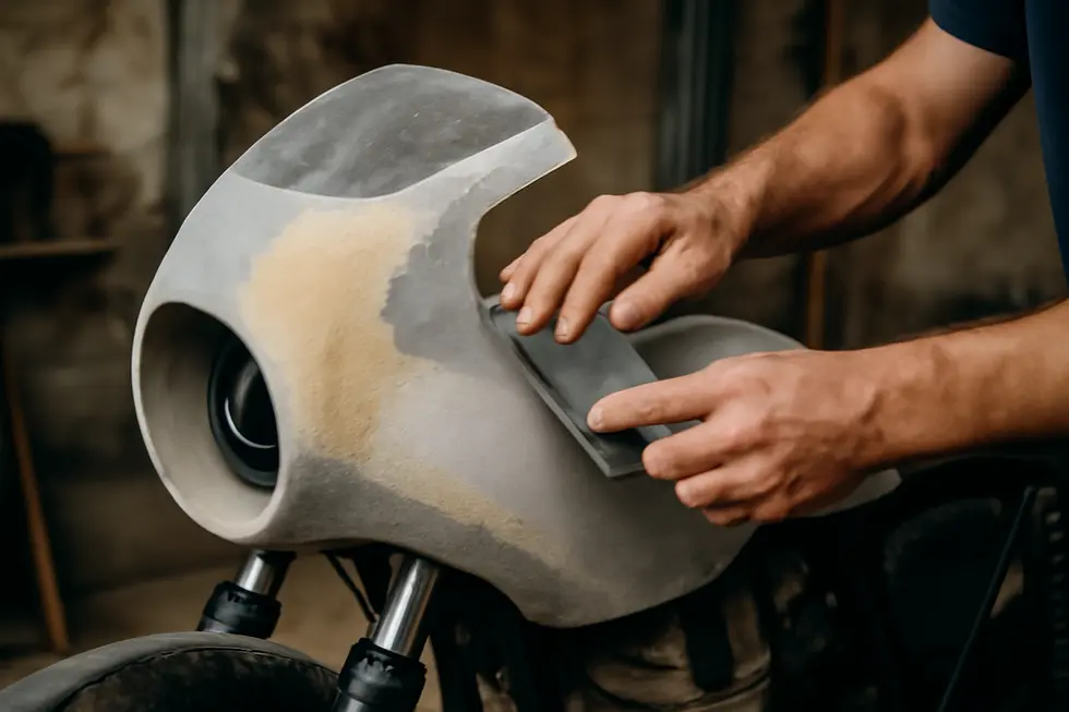 Properly cleaning and sanding the damaged fairing surface to ensure optimal resin adhesion.