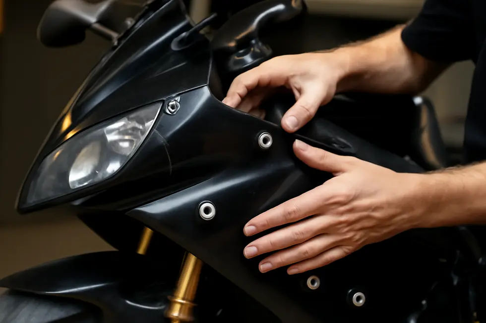 Comparing fiberglass and plastic materials used in motorcycle fairing repairs.
