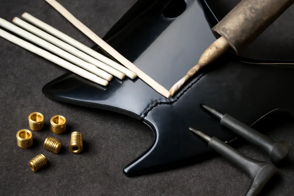 Detailed view of essential components included in a motorcycle fairing repair kit, highlighting their applications.
