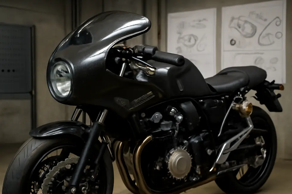 Detailed view of a modern bikini fairing highlighting materials and mounting technology for enhanced motorcycle performance.