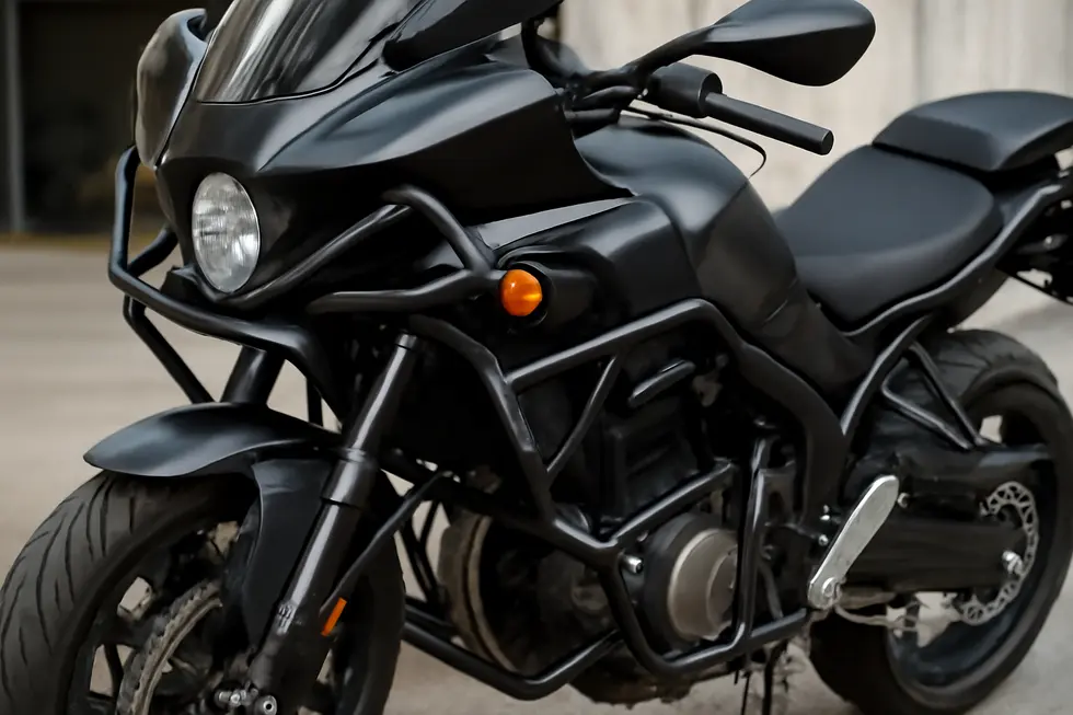 Various styles of fairing guards and crash bars protect critical motorcycle parts in diverse riding conditions.