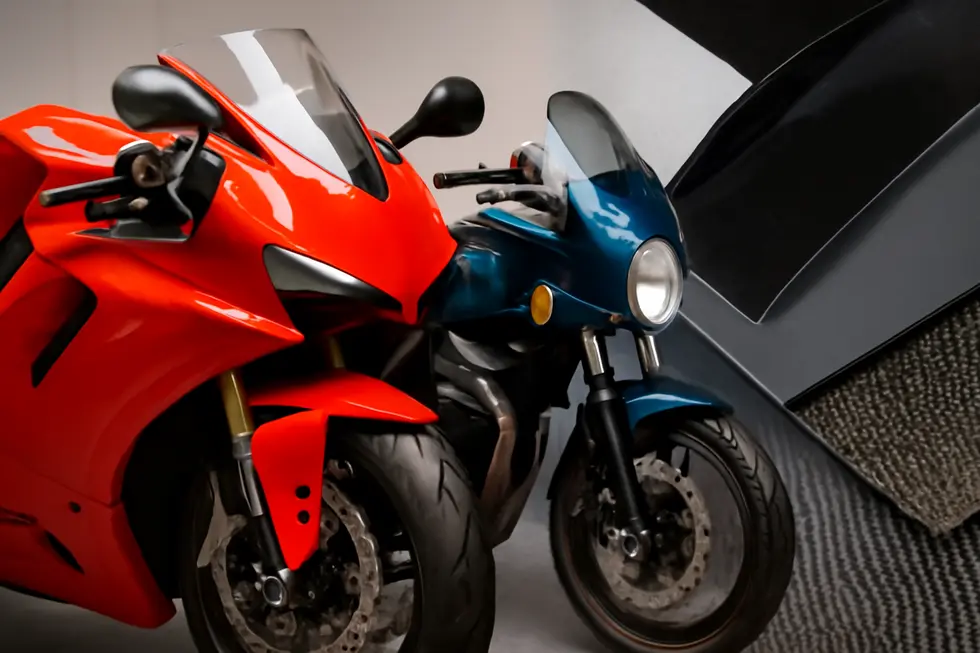 Visual comparison of motorcycle fairing types and materials used in manufacturing and retail.