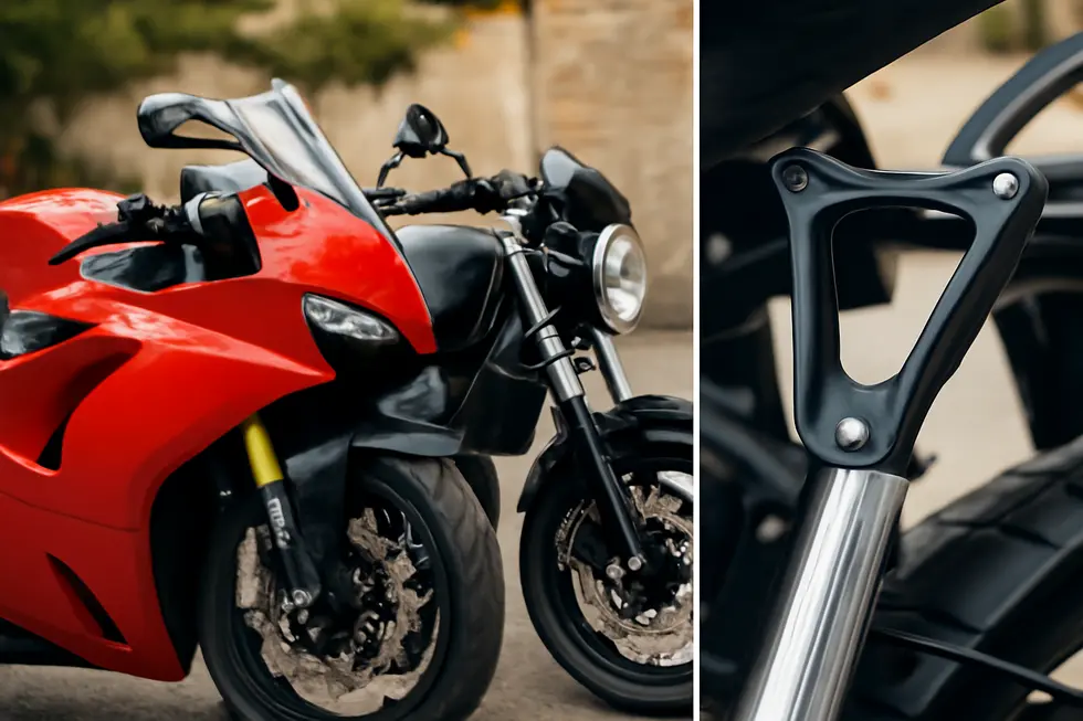 Illustration of aerodynamic airflow around a modern motorcycle fairing enhancing speed and rider protection.