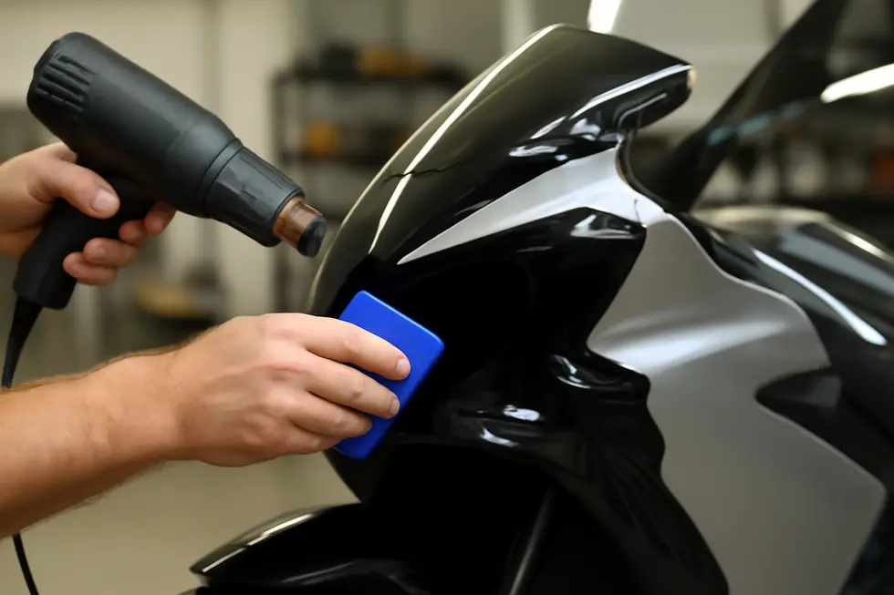 Removing and thoroughly cleaning the motorcycle fairing before wrapping ensures optimal adhesion and a professional finish.