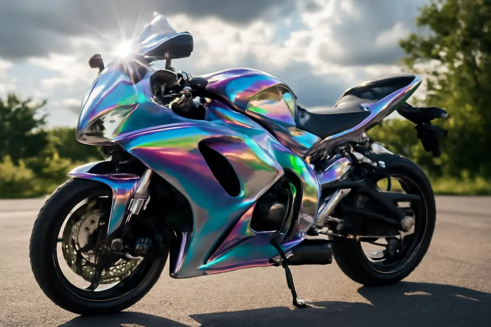 A motorcycle showcasing the mirror-like, reflective chrome fairings that dramatically enhance its visual appeal.