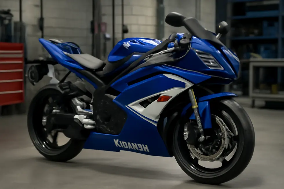 An anodized aluminum fairing kit installed on a Yamaha YZF1000 R1, emphasizing lightweight design and customization.
