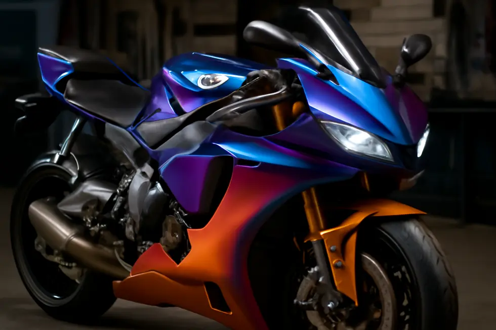 An anodized aluminum fairing kit installed on a Yamaha YZF1000 R1, emphasizing lightweight design and customization.