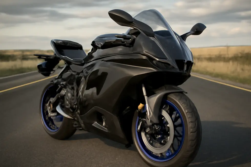 An anodized aluminum fairing kit installed on a Yamaha YZF1000 R1, emphasizing lightweight design and customization.
