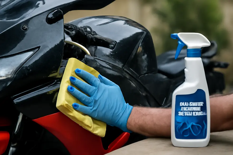 A visual reminder of the risks associated with using Windex on motorcycle fairings.