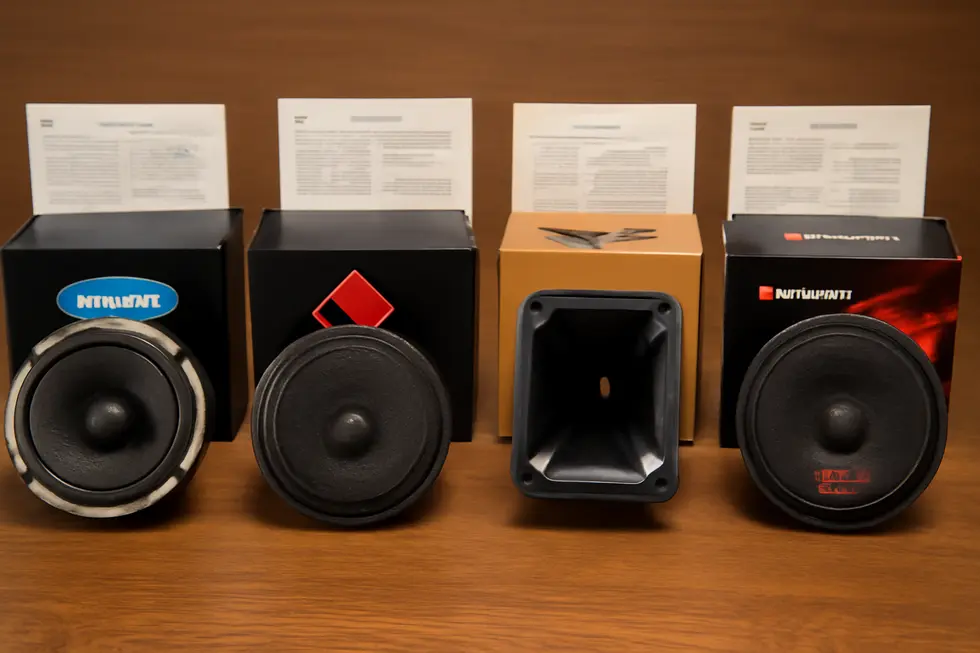 Motorcycle fairing speakers featuring vented magnets and robust design deliver high wattage and clear sound at highway speeds.