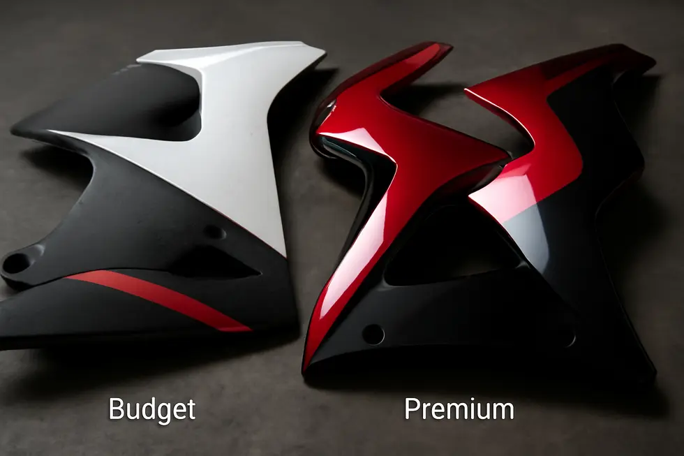 A variety of aftermarket motorcycle fairings available in the UK, highlighting different styles and types.