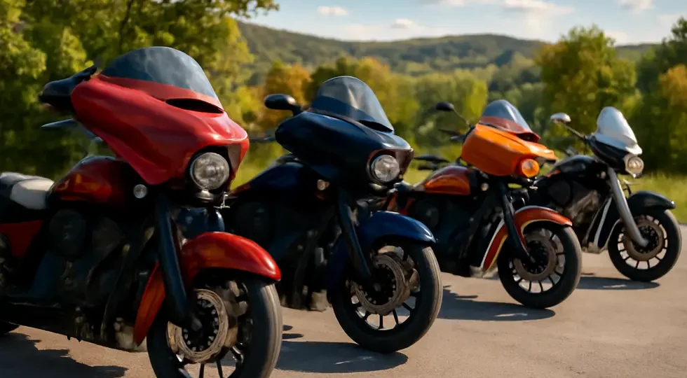 Motorcycles featuring a variety of stylish fairings, reflecting the culture and vibrancy of American motorcycling.