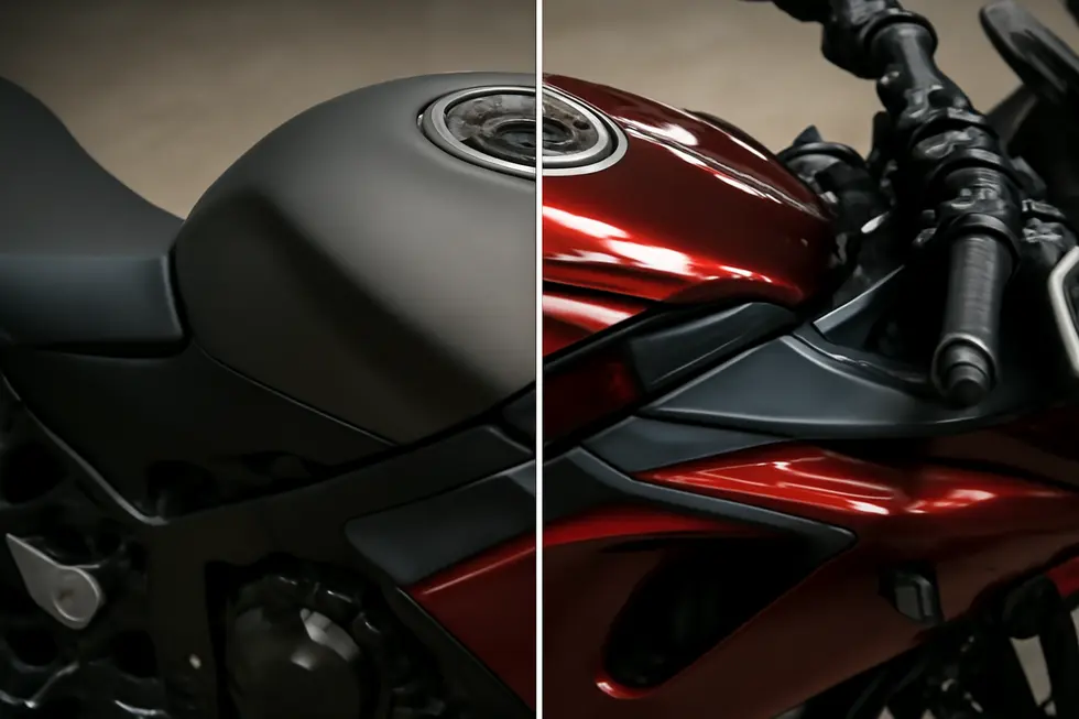Close-up view showing how motorcycle fairing protection film safeguards paintwork from scratches and chips.