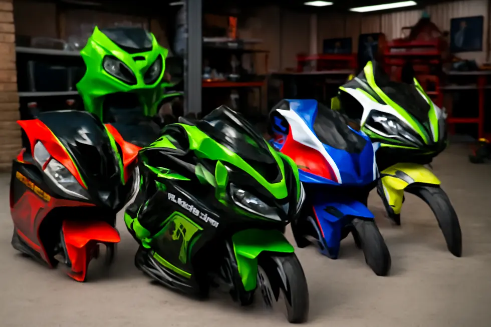 Close-up view showcasing titanium and carbon fiber materials used in high-performance Kawasaki motorcycle fairing kits.
